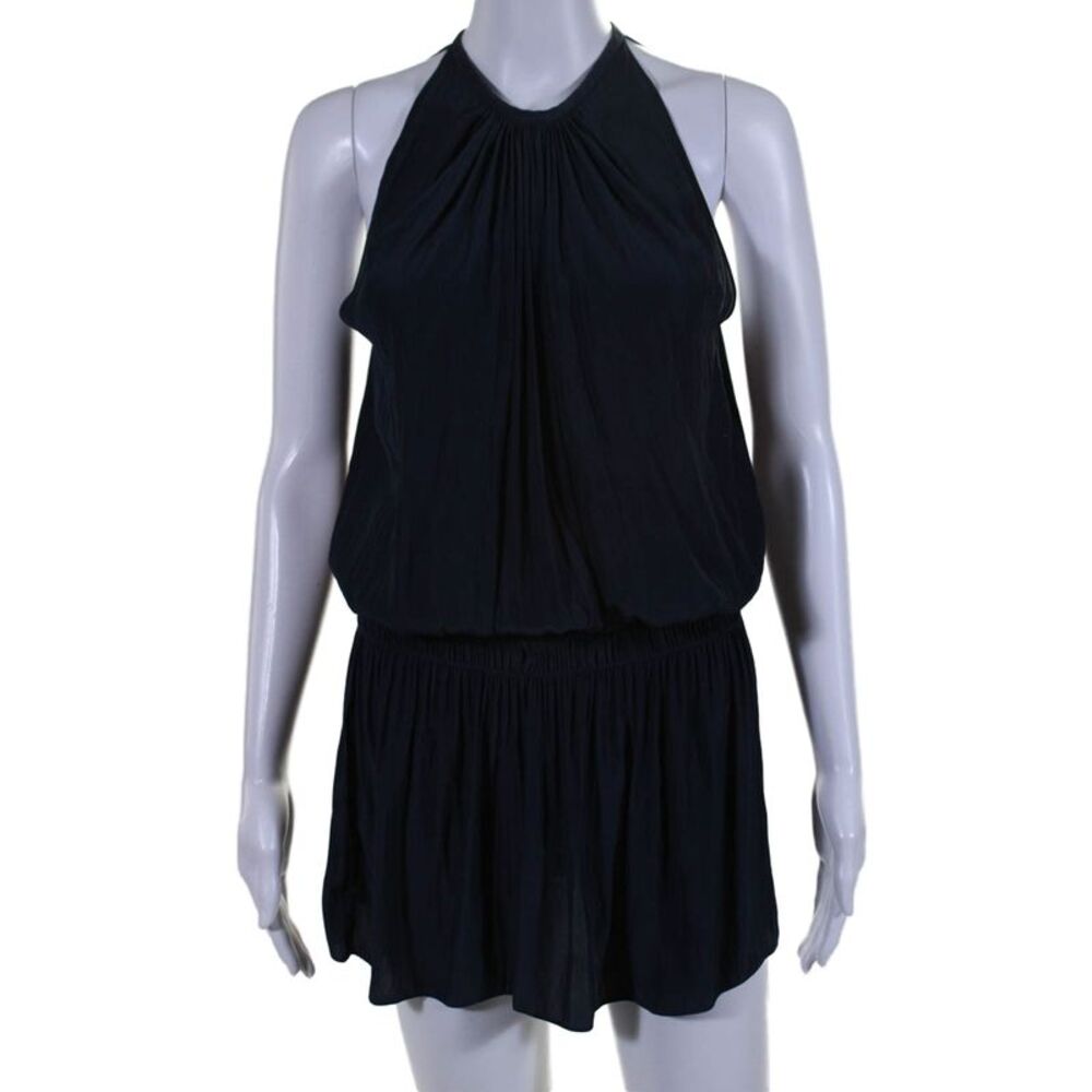 Designer Womens Sleeveless Scoop Neck Smocked Mini Dress Navy Blue Size XS